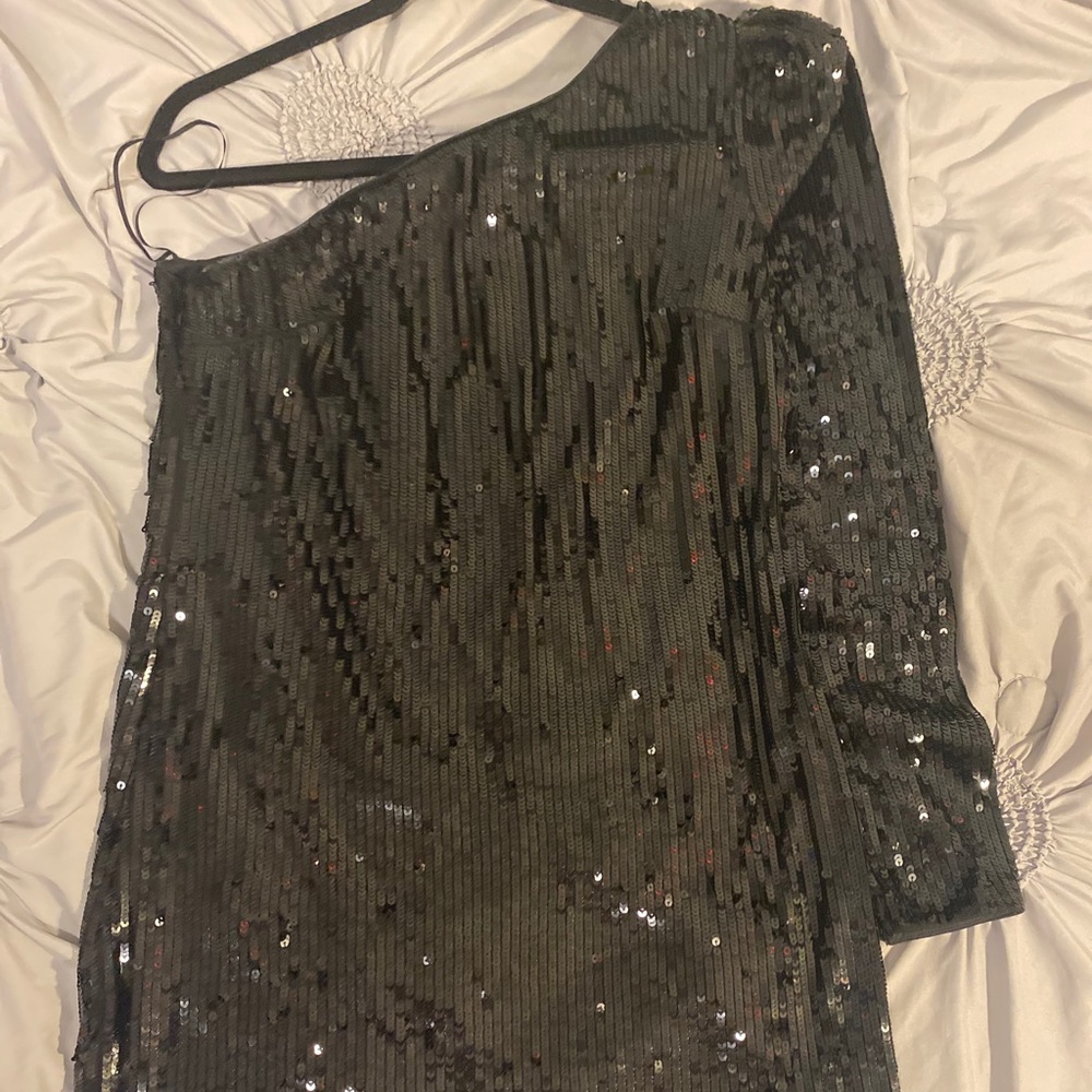 Express black one sleeve sequence dress